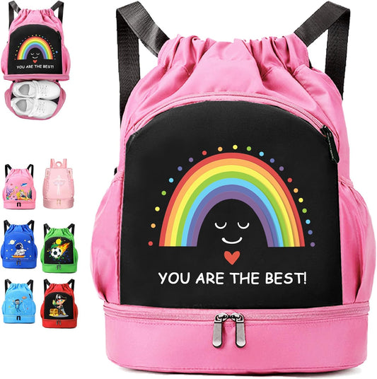 Schwimmtasche Kinder, Wasserdichter Rucksack Mit Bodenfach, Sportbeutel Mit Kordelzug, Kinder-Turnbeutel Gym Bag Mädchen Junge