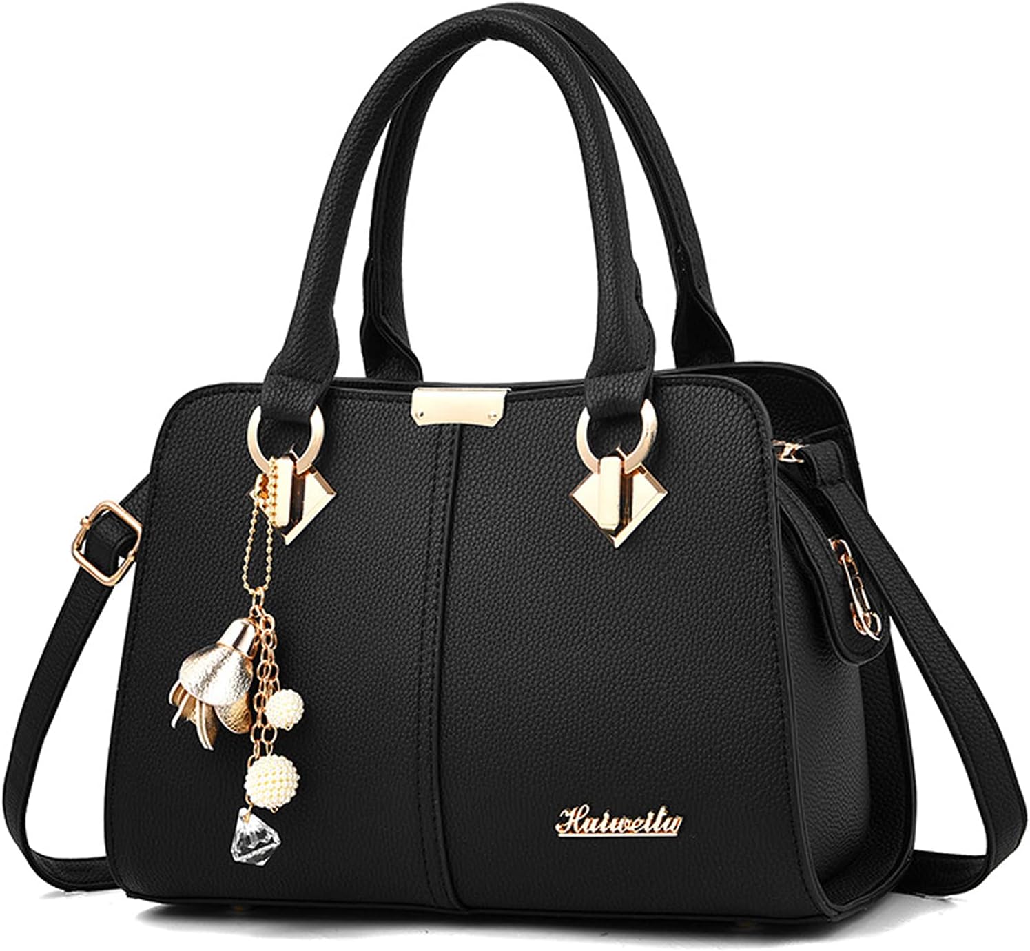 FANDARE Damen Handtasche Umhängetasche Frauen Schulterbeutel Shopper Tote Reise Henkeltasche Schulterriemen Abendtasche Citytasche Wasserdicht PU Leder Schwarz A
