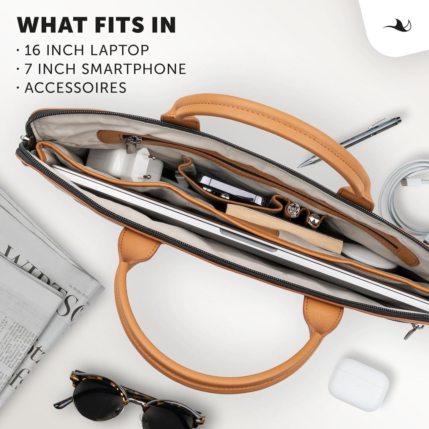 MANTA Echtleder Laptoptasche 14-Zoll Oder 16-Zoll, Aktentasche Handgearbeitet, Notebooktasche Aus Leder, Edle Businesstasche, Stilvolle Umhängetasche, Dokumententasche, Schultertasche, Laptop-Sleeve