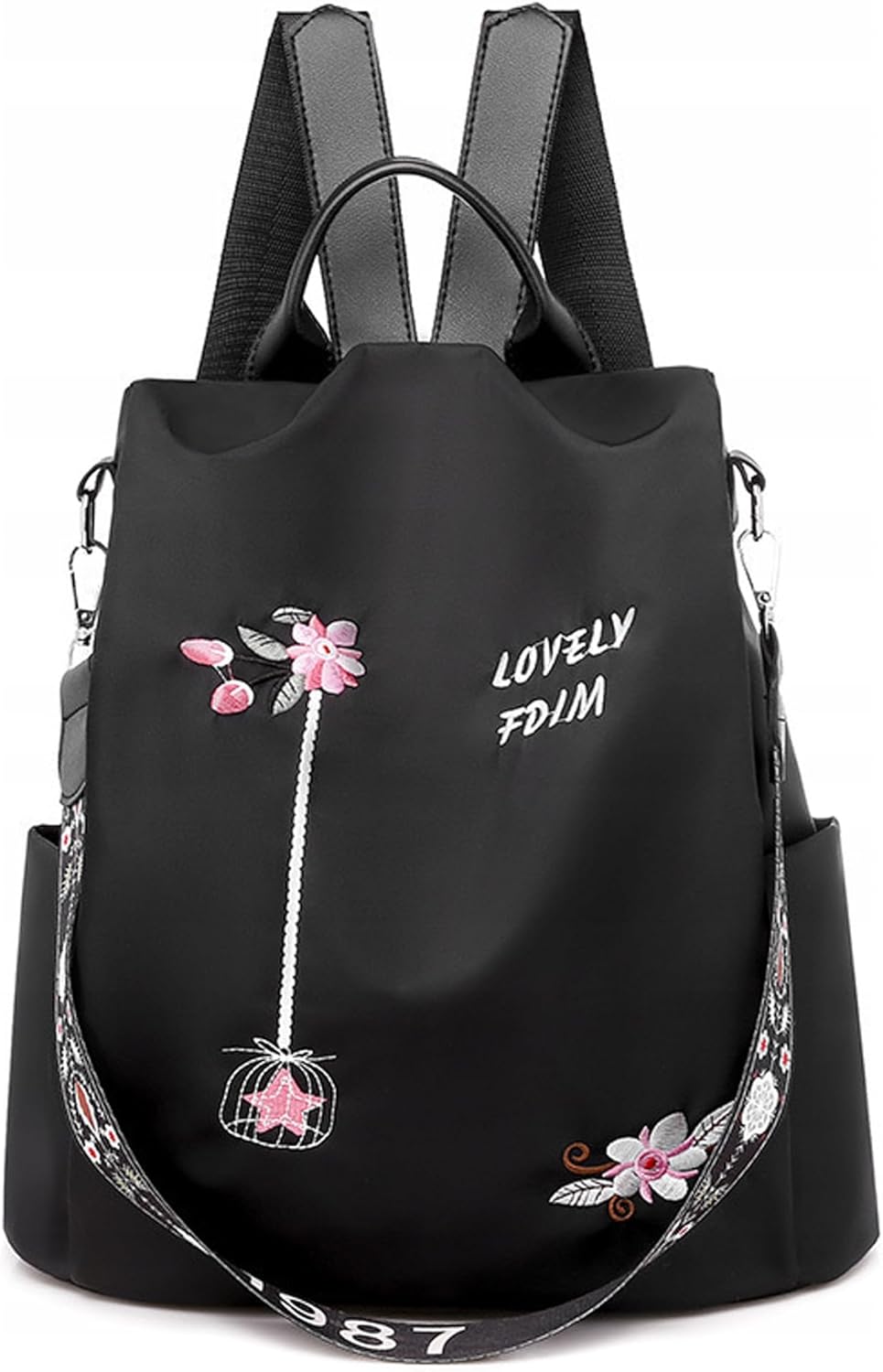 Little Angel Damen Rucksack Mit Stickerei – 2-In-1 Rucksack & Handtasche Mit Blumenmotiv – Umhängetasche Multifunktional Für Alltag, Reisen, Uni, Schule – Wasserabweisend, Leicht, Modisch