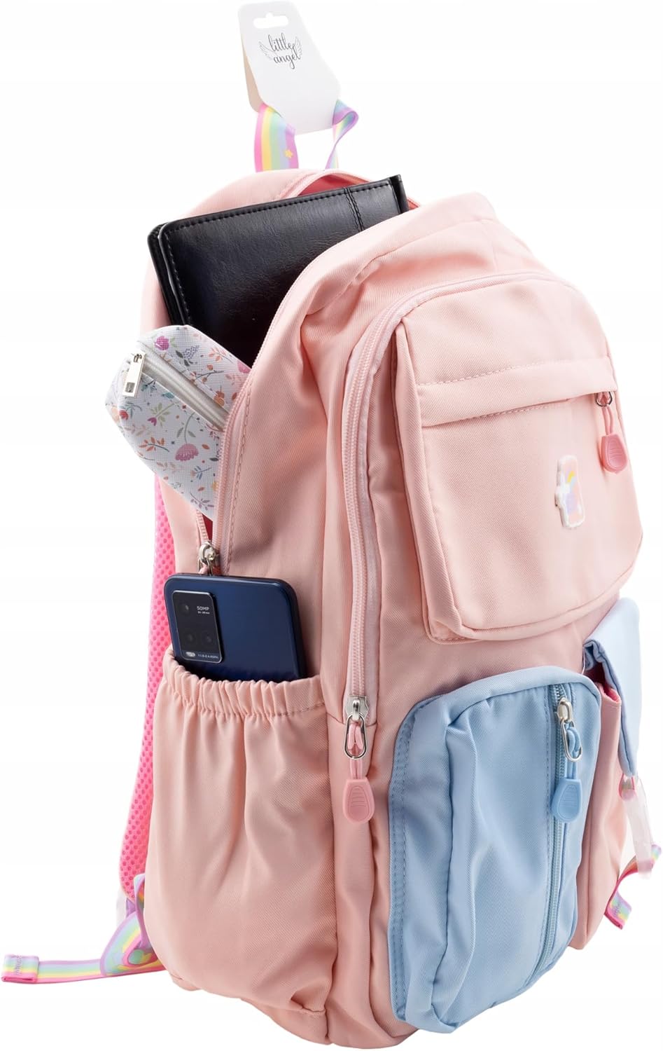 Little Angel Großer Schulrucksack Mädchen Teenager – Rucksack Für Schule & Alltag – Rosa Oder Schwarz – Viel Stauraum, Regenbogen Design, Laptopfach – Leicht, Wasserabweisend, Gepolstert