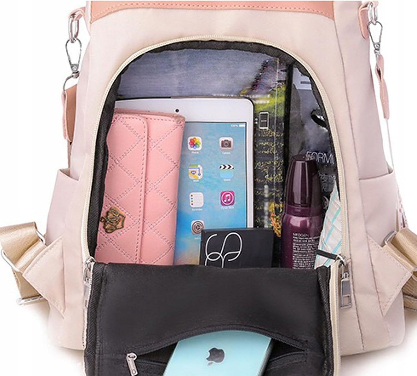 Little Angel Damen Rucksack Mit Stickerei – 2-In-1 Rucksack & Handtasche Mit Blumenmotiv – Umhängetasche Multifunktional Für Alltag, Reisen, Uni, Schule – Wasserabweisend, Leicht, Modisch