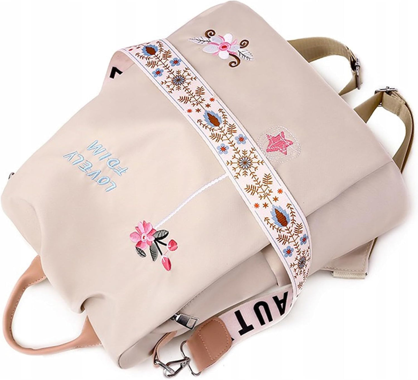 Little Angel Damen Rucksack Mit Stickerei – 2-In-1 Rucksack & Handtasche Mit Blumenmotiv – Umhängetasche Multifunktional Für Alltag, Reisen, Uni, Schule – Wasserabweisend, Leicht, Modisch