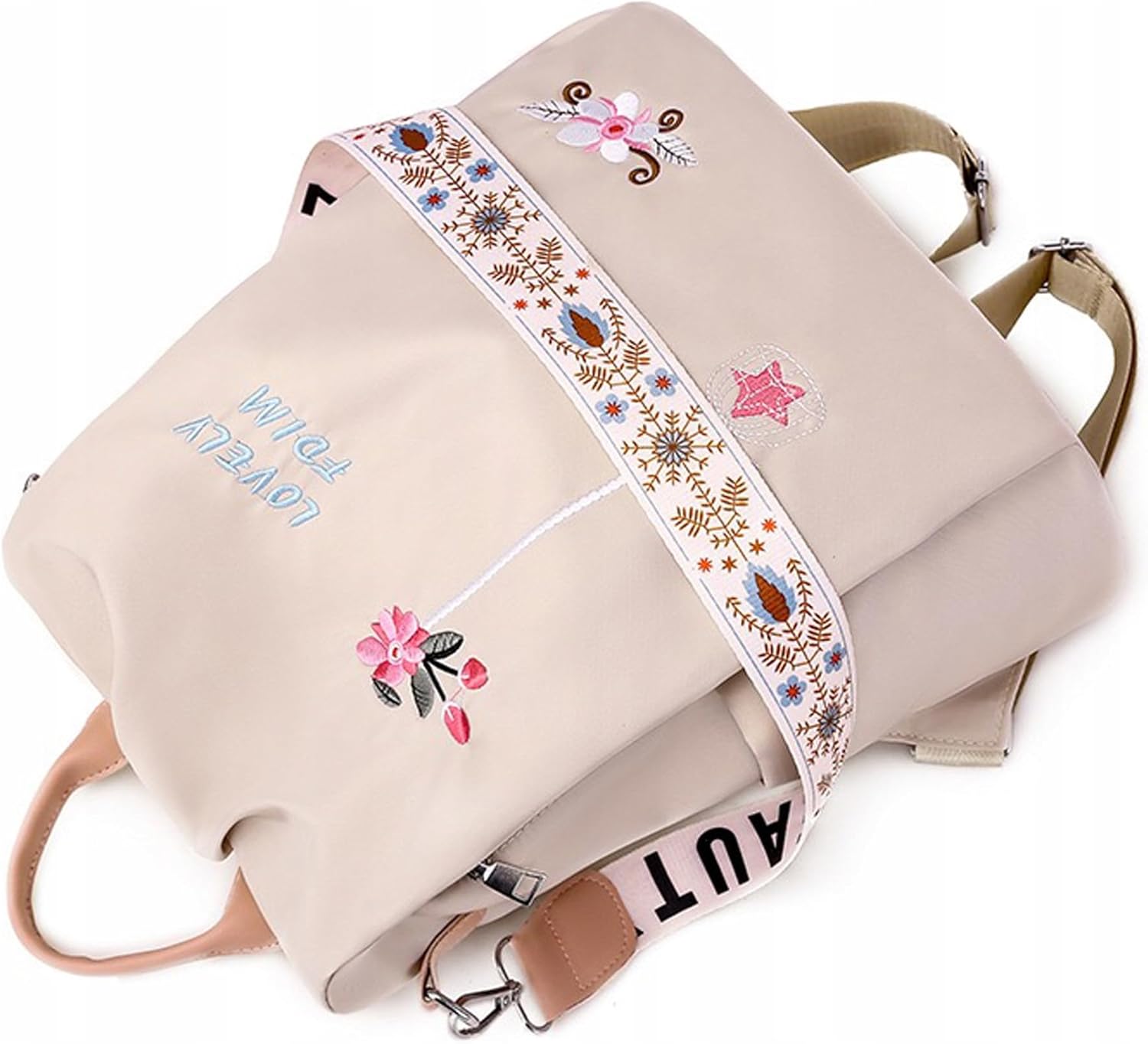 Little Angel Damen Rucksack Mit Stickerei – 2-In-1 Rucksack & Handtasche Mit Blumenmotiv – Umhängetasche Multifunktional Für Alltag, Reisen, Uni, Schule – Wasserabweisend, Leicht, Modisch