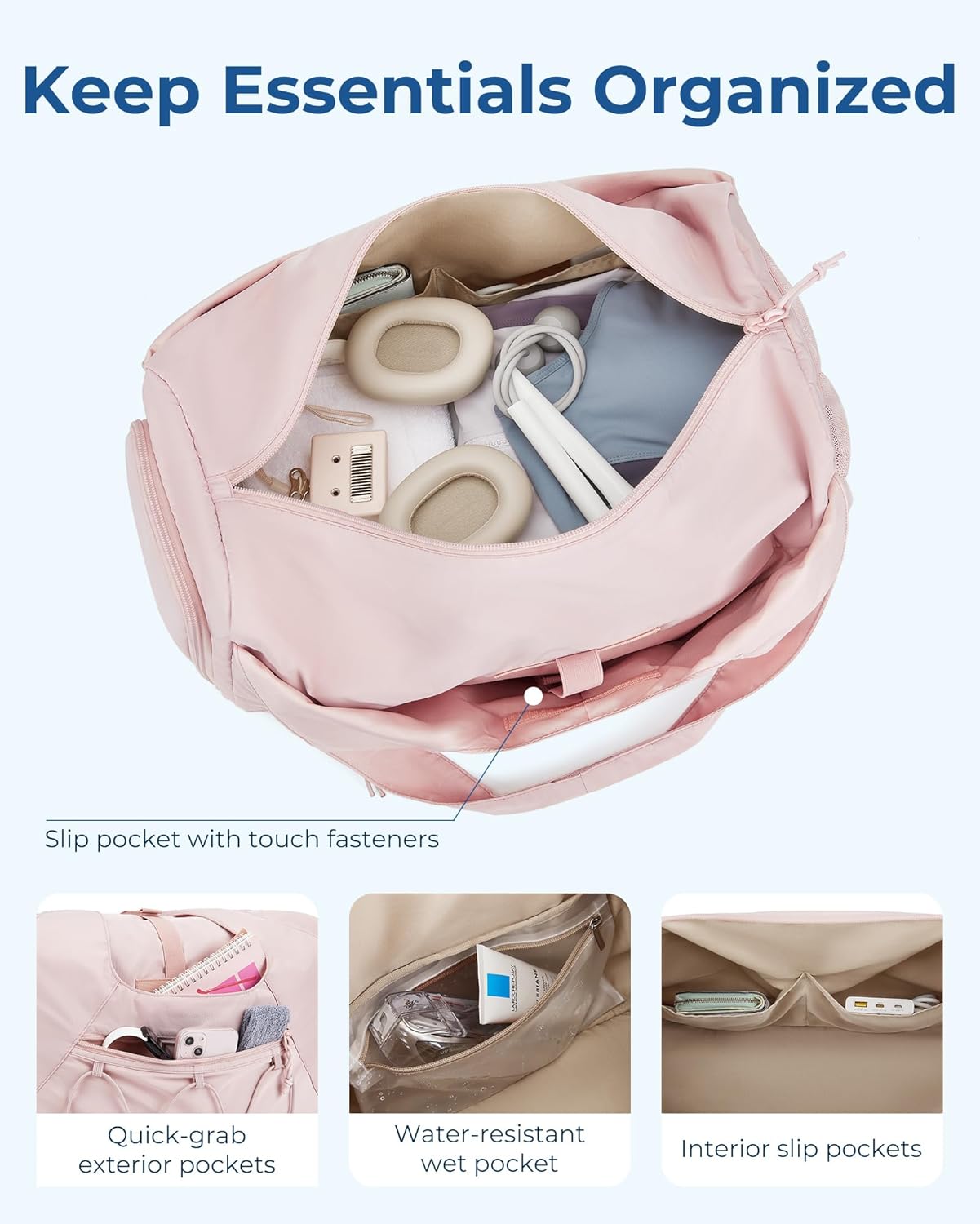 BAGSMART Sporttasche Für Damen, Leichte Reisetasche Mit Schuhfach, Weekender Mit Nassfach, Workout-Yoga-Tragetasche, Rosa