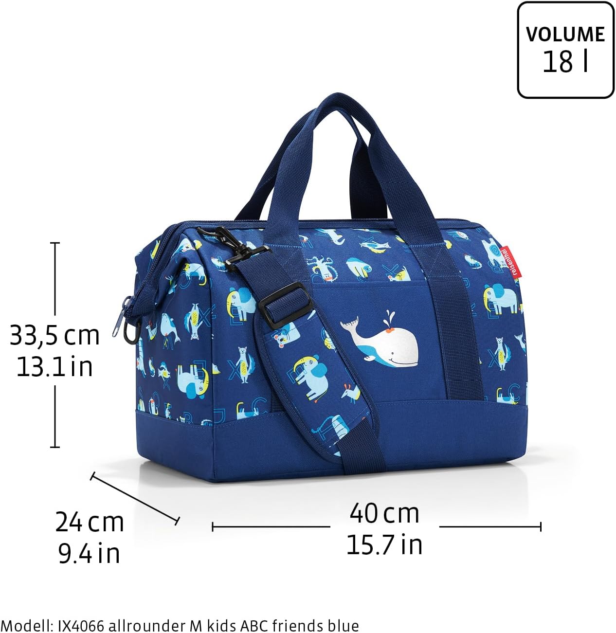 Reisenthel Allrounder M Kids Kleine Reisetasche Für Kinder Mit Stecklasche Für Reisetrolleys, Couleur:Abc Blue