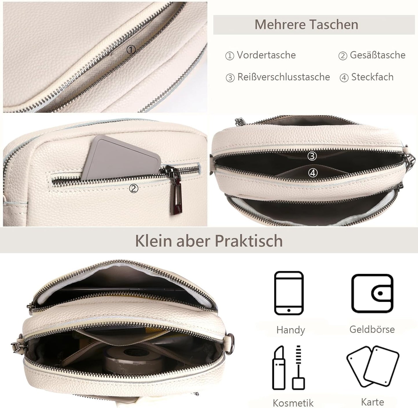 TIAASTAP Damen Handy Umhängetasche Echtes Leder Crossbody Bag Damen Handytasche Zum Umhängen, Umhängetasche Damen Klein Moderne Taschen Mit Breitem Schultergurt U 3 Fächern