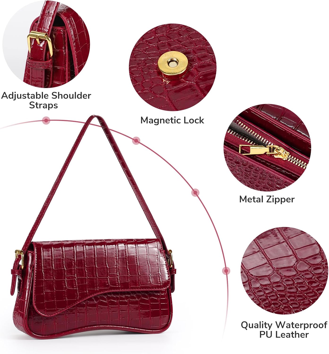 Umhängetasche Damen, PU Leder Crossbody Bag Mit 2 Schultergurt Handtasche Y2K Schultertasche Vintage Für Frauen Trendy Taschen