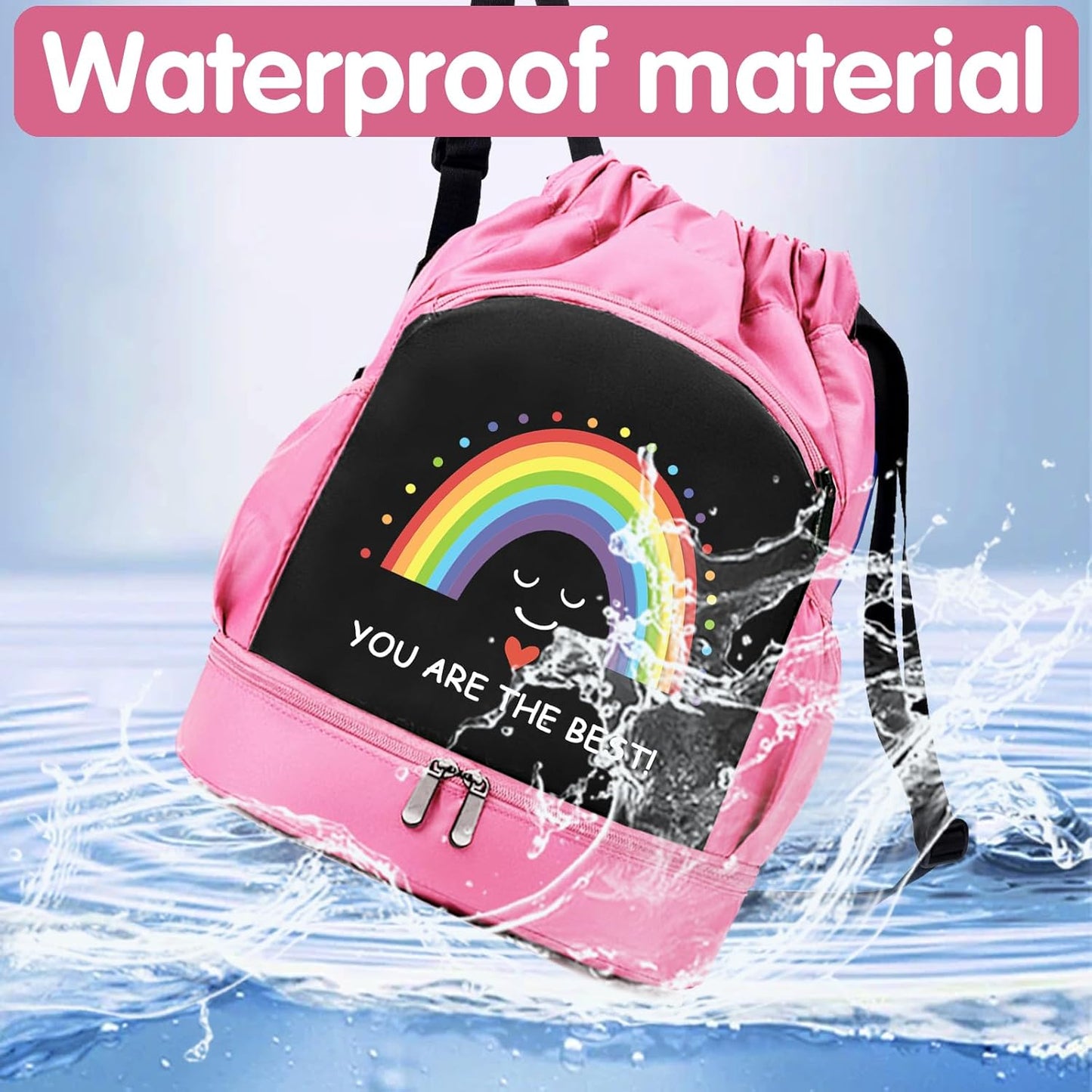 Schwimmtasche Kinder, Wasserdichter Rucksack Mit Bodenfach, Sportbeutel Mit Kordelzug, Kinder-Turnbeutel Gym Bag Mädchen Junge