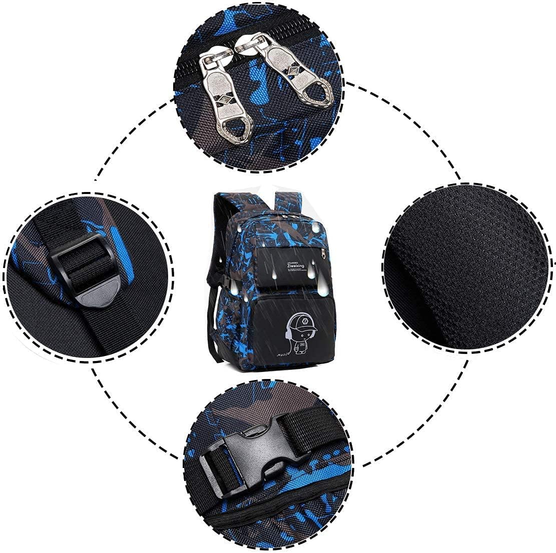 Asge Rucksack Jungen Schulrucksack Mädchen Teenager Jugendliche Coole Schule Daypacks Kinder Reflektierender Schultasche Outdoor Camping Groß Schulranzen Wasserdicht Ranzen Schultertaschen Set