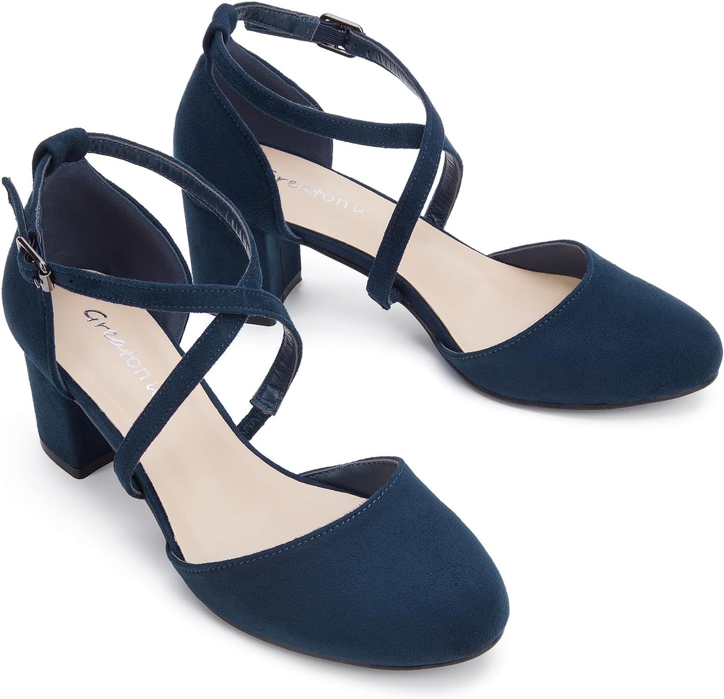 Greatonu Damen Pumps Riemchenpumps Spangenpumps Sandale Mit Kreuz Knöchelriemen Blockabsatz Geschlossener Spitze Glitzer Pumps - Perfekt Für Hochzeiten Und Partys