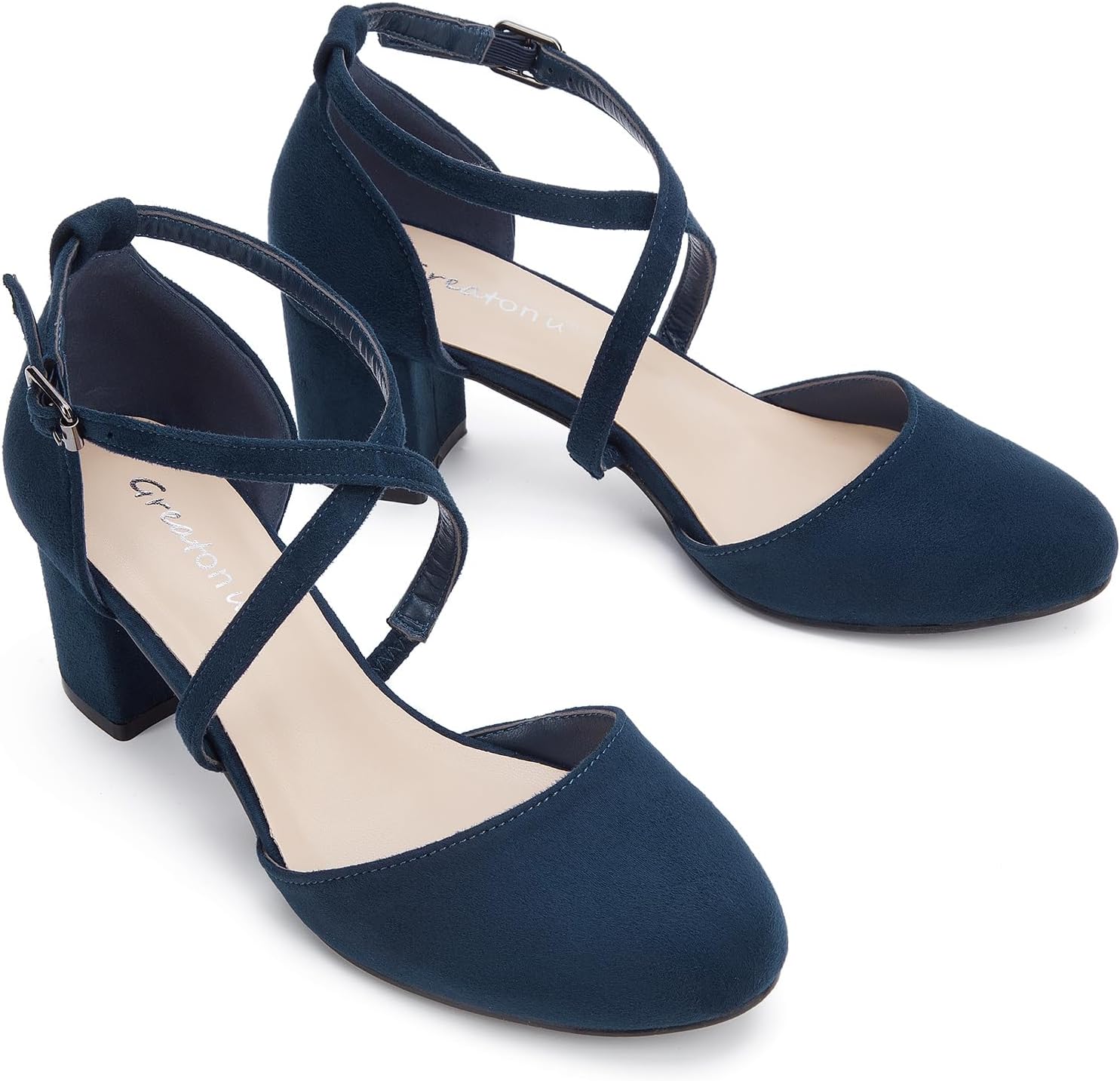 Greatonu Damen Pumps Riemchenpumps Spangenpumps Sandale Mit Kreuz Knöchelriemen Blockabsatz Geschlossener Spitze Glitzer Pumps - Perfekt Für Hochzeiten Und Partys