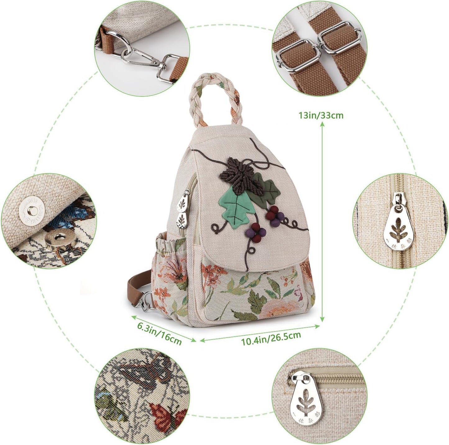 Umwandelbare Umhängetasche Für Mädchen, Handgefertigte Handtasche, Wunderschöner, Hochwertiger, Lässiger Tages-Mini-Rucksack Aus Segeltuch Für Frauen in Grün