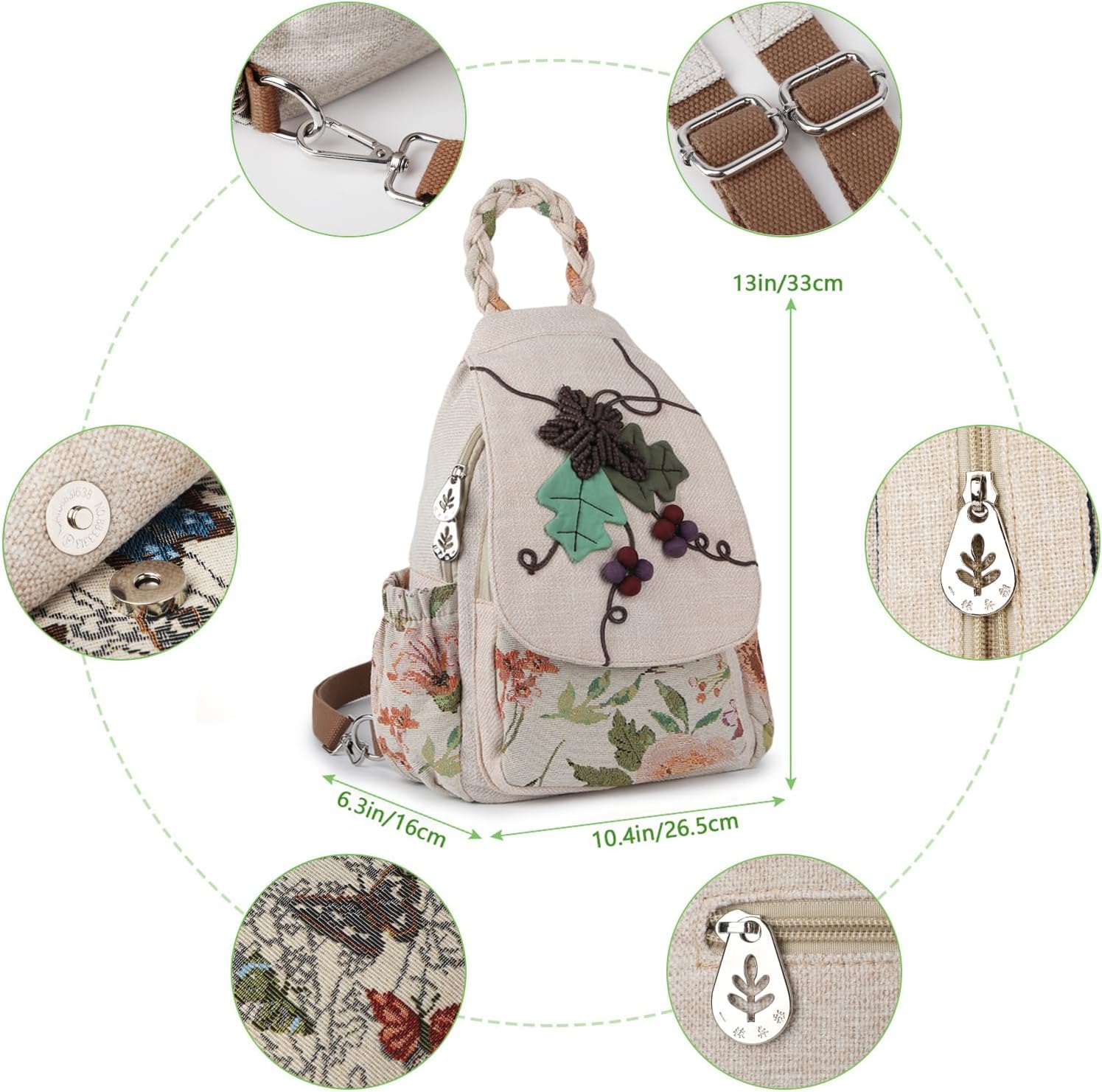 Umwandelbare Umhängetasche Für Mädchen, Handgefertigte Handtasche, Wunderschöner, Hochwertiger, Lässiger Tages-Mini-Rucksack Aus Segeltuch Für Frauen in Grün