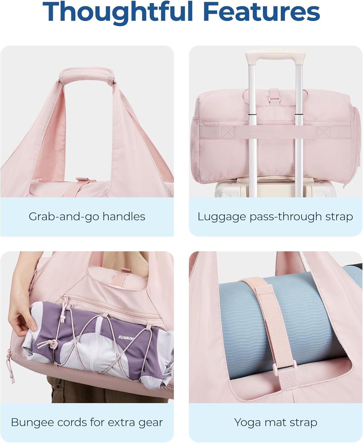 BAGSMART Sporttasche Für Damen, Leichte Reisetasche Mit Schuhfach, Weekender Mit Nassfach, Workout-Yoga-Tragetasche, Rosa