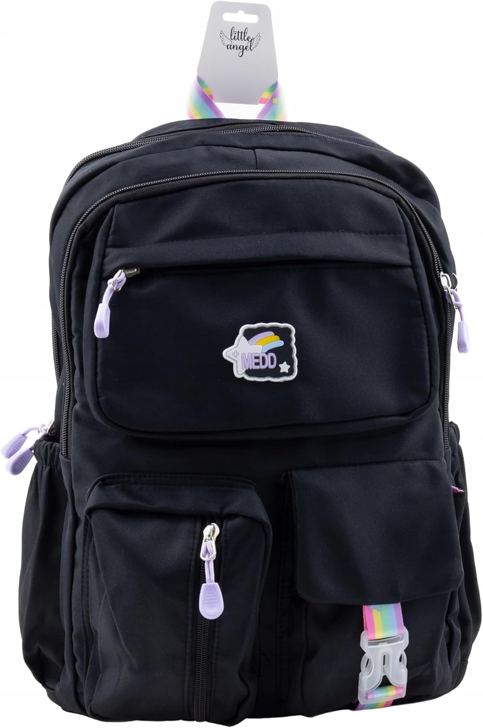 Little Angel Großer Schulrucksack Mädchen Teenager – Rucksack Für Schule & Alltag – Rosa Oder Schwarz – Viel Stauraum, Regenbogen Design, Laptopfach – Leicht, Wasserabweisend, Gepolstert