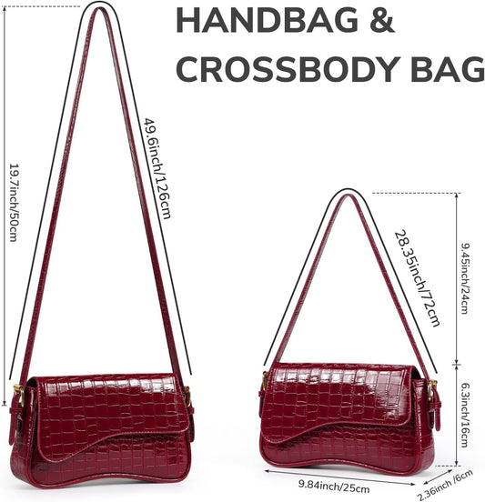 Umhängetasche Damen, PU Leder Crossbody Bag Mit 2 Schultergurt Handtasche Y2K Schultertasche Vintage Für Frauen Trendy Taschen