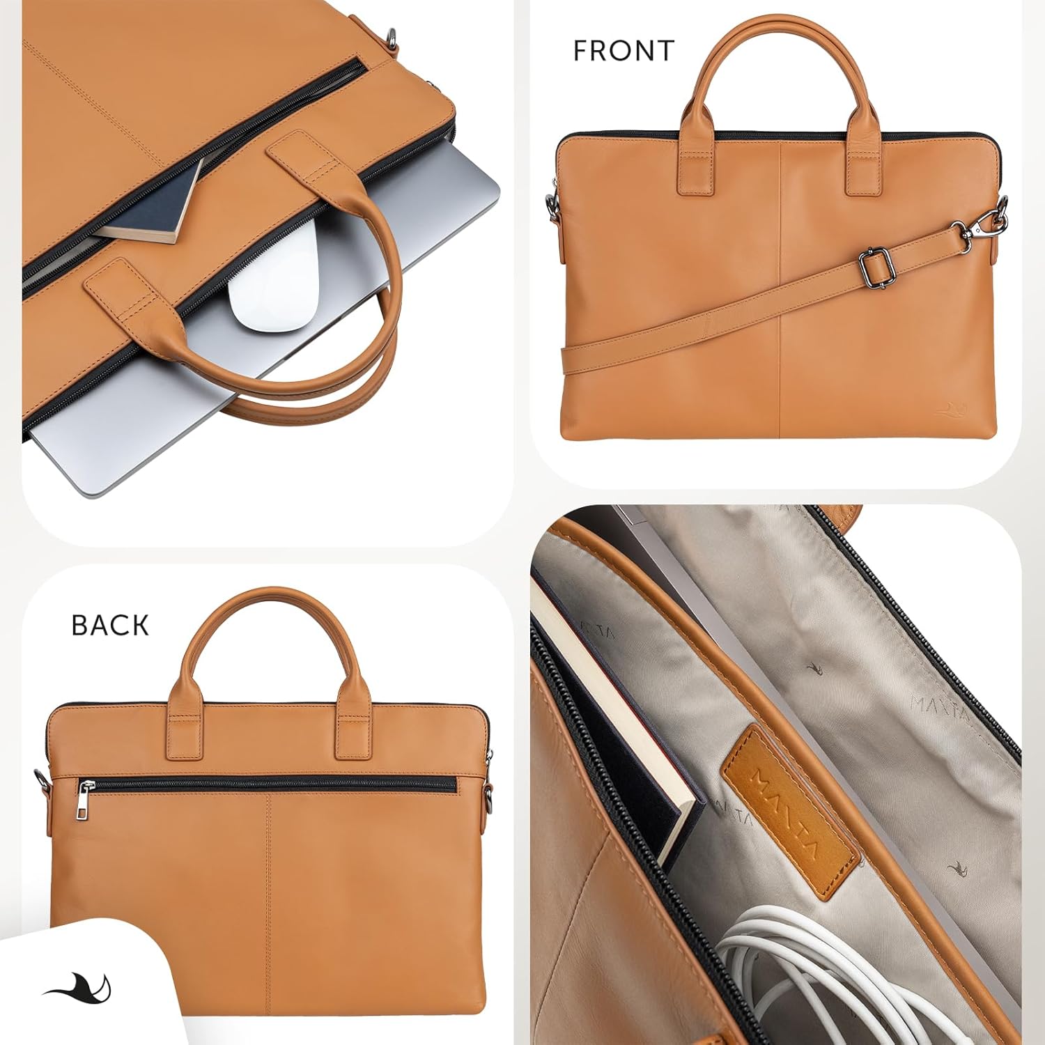 MANTA Echtleder Laptoptasche 14-Zoll Oder 16-Zoll, Aktentasche Handgearbeitet, Notebooktasche Aus Leder, Edle Businesstasche, Stilvolle Umhängetasche, Dokumententasche, Schultertasche, Laptop-Sleeve