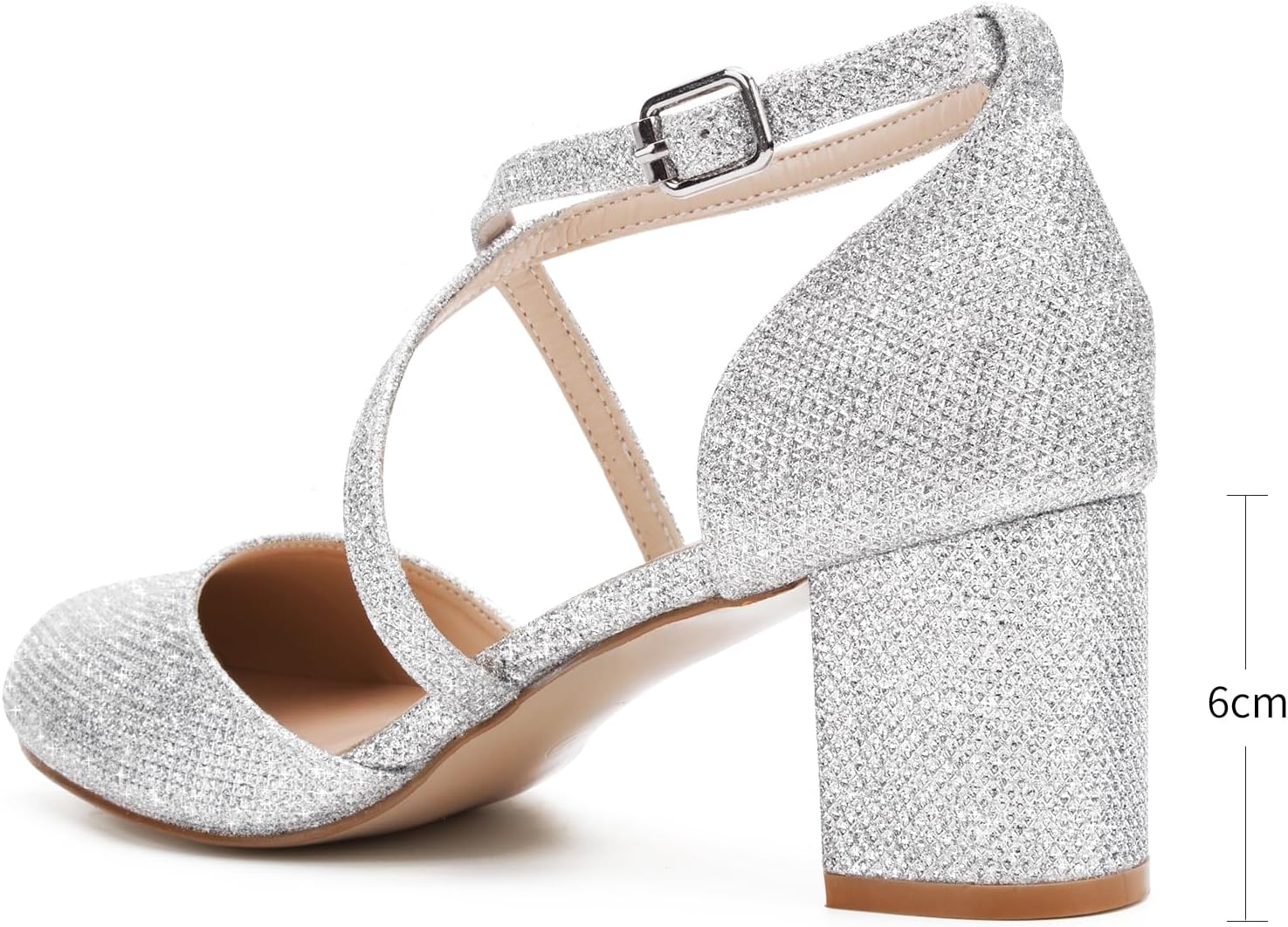 Greatonu Damen Pumps Riemchenpumps Spangenpumps Sandale Mit Kreuz Knöchelriemen Blockabsatz Geschlossener Spitze Glitzer Pumps - Perfekt Für Hochzeiten Und Partys