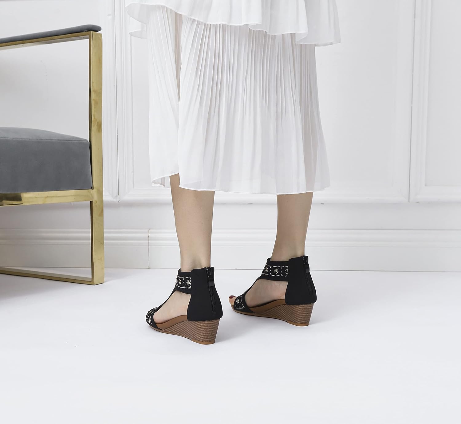 FRALOSHA Sandalen Damen Keilsandalen Sommer Offene Zehen Lässig Mit Absatz Strandsandalen Plateau Sommerschuhe