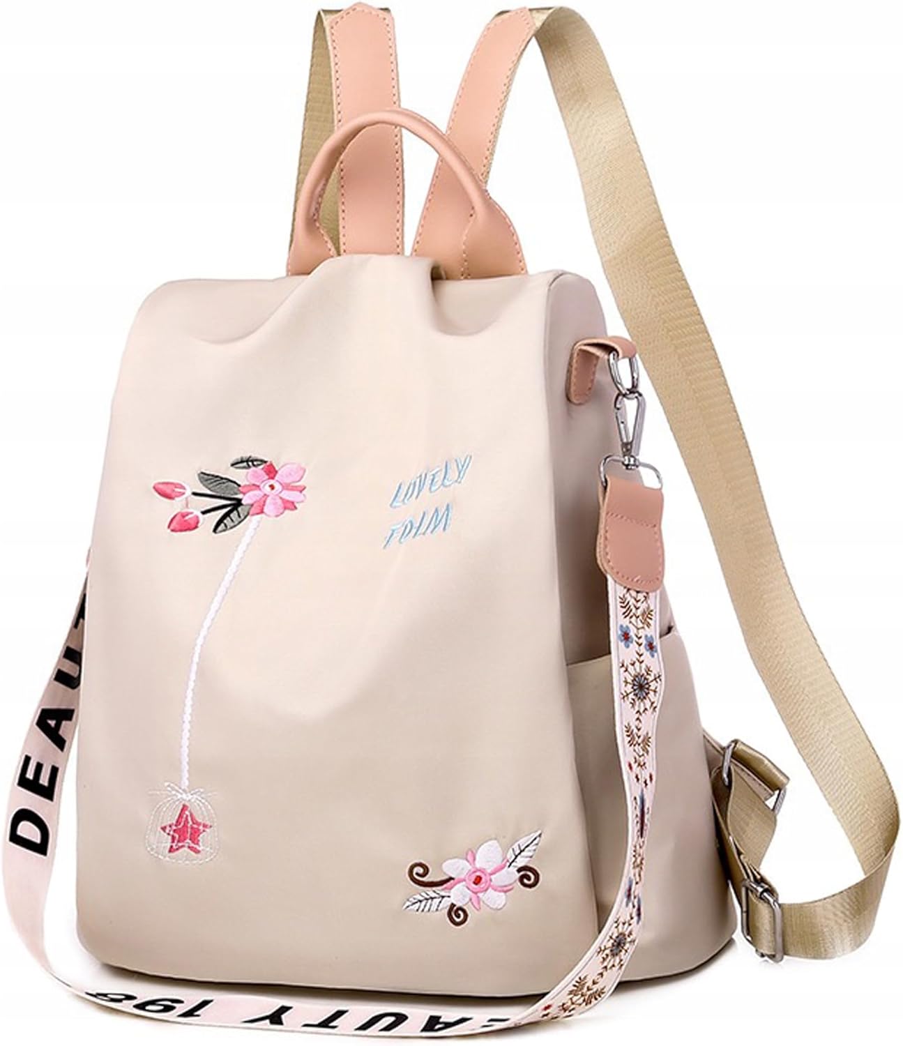Little Angel Damen Rucksack Mit Stickerei – 2-In-1 Rucksack & Handtasche Mit Blumenmotiv – Umhängetasche Multifunktional Für Alltag, Reisen, Uni, Schule – Wasserabweisend, Leicht, Modisch