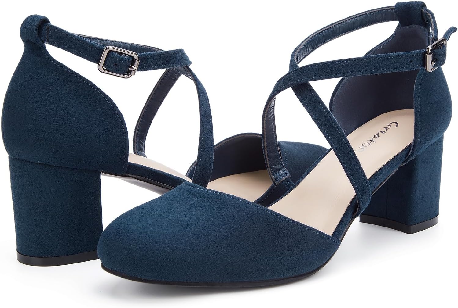 Greatonu Damen Pumps Riemchenpumps Spangenpumps Sandale Mit Kreuz Knöchelriemen Blockabsatz Geschlossener Spitze Glitzer Pumps - Perfekt Für Hochzeiten Und Partys