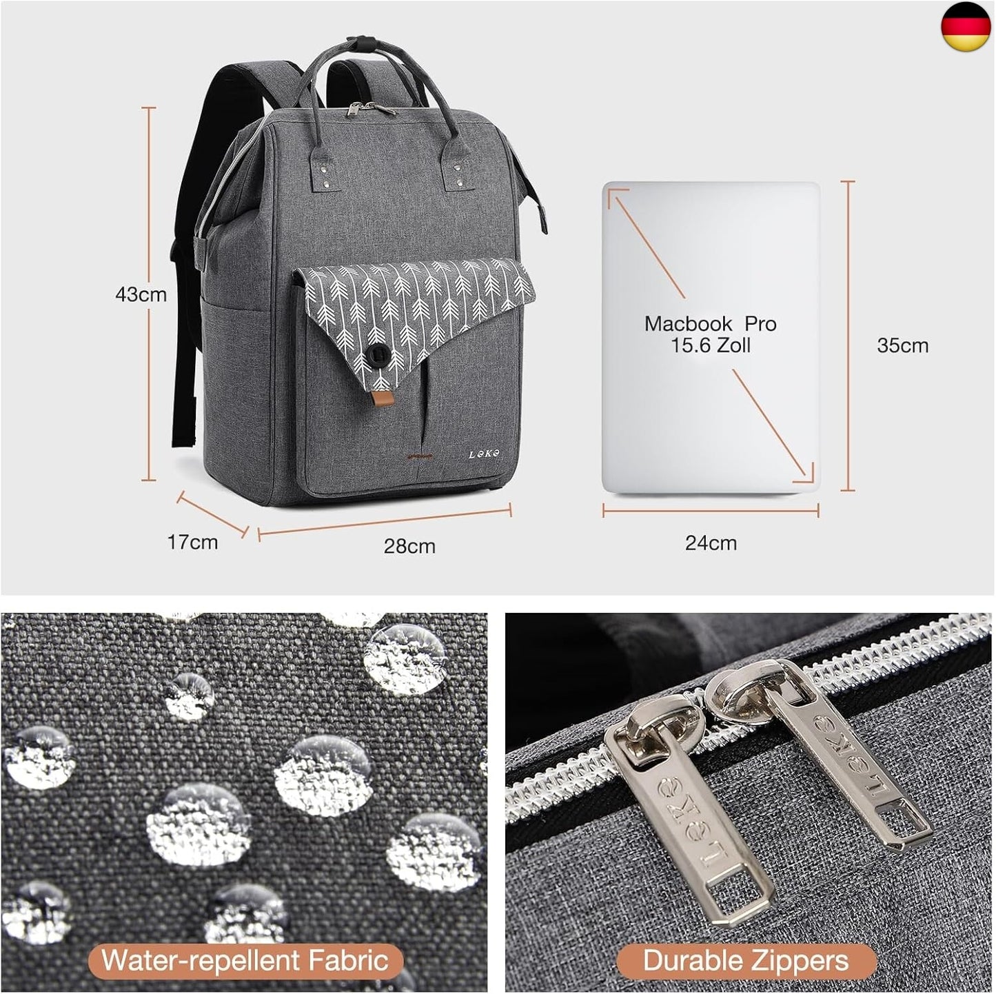 Lekesky Rucksack Damen Schultasche Mit Laptopfach & anti Diebstahl Tasche,