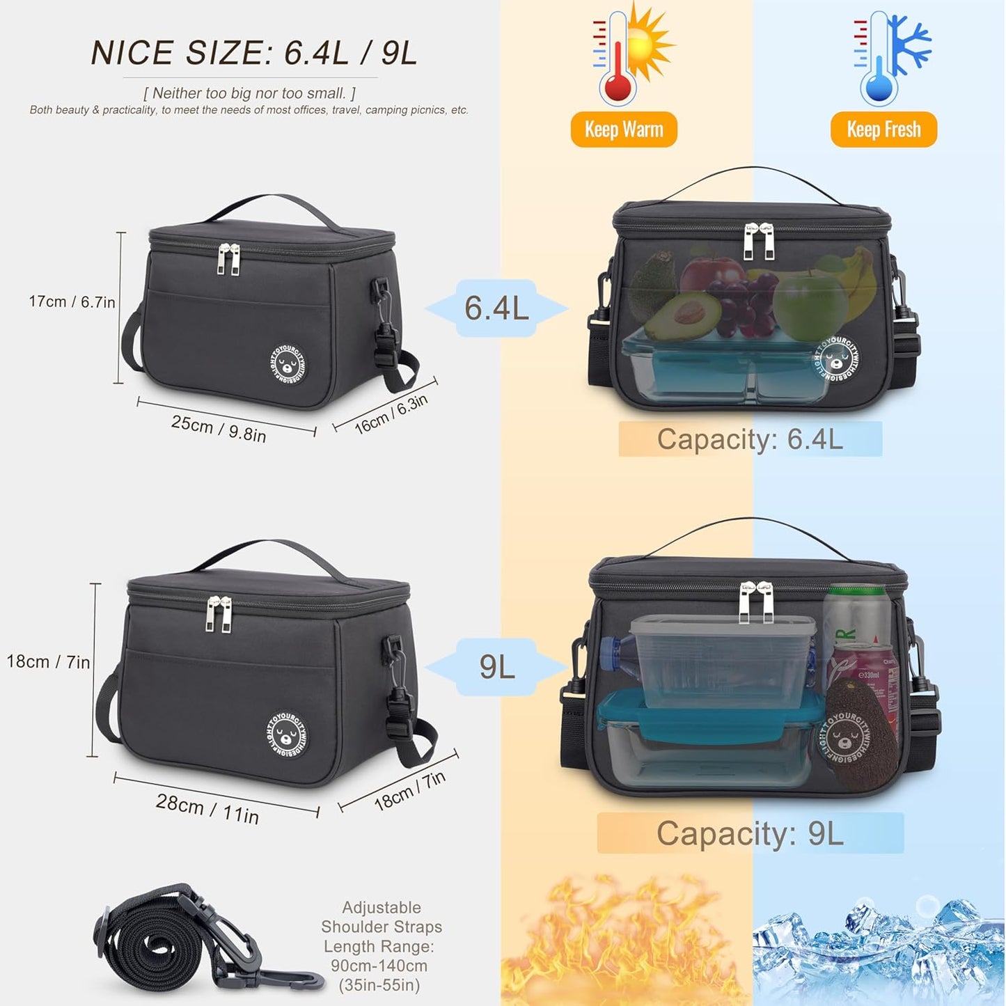 BALIGO Kühltasche 9L, Lunchbox Tasche, Lunchtasche Isoliert, Faltbar Kleine Kühltasche, Lunchbag, Lunch Tasche, Tragbar Lunchbox Tasche Arbeit Reisen Büro Picknick