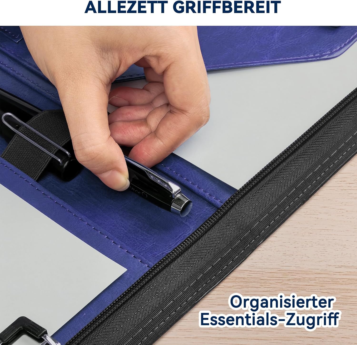 NEWYES Dokumentenmappe A4, Wasserabweisend Mit Reißverschluss &Klemmbrett, Kunstleder Mappe Ideal Für Geschäftsreisen, Lehrer Als Herrengeschenk Oder Für Den Büroalltag – Dunkelblau