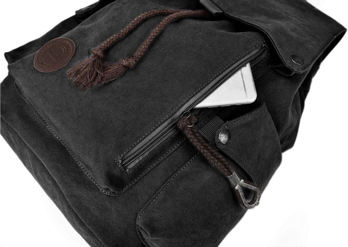 Canvas Leinwand Rucksack Vintage Für Outdoor Camping Außflug Sports Universität Rucksack Wanderrucksack Schultasche Schulrucksack Herren Damen Mädchen Jungen Teenager Rucksäcke (Schwarz)