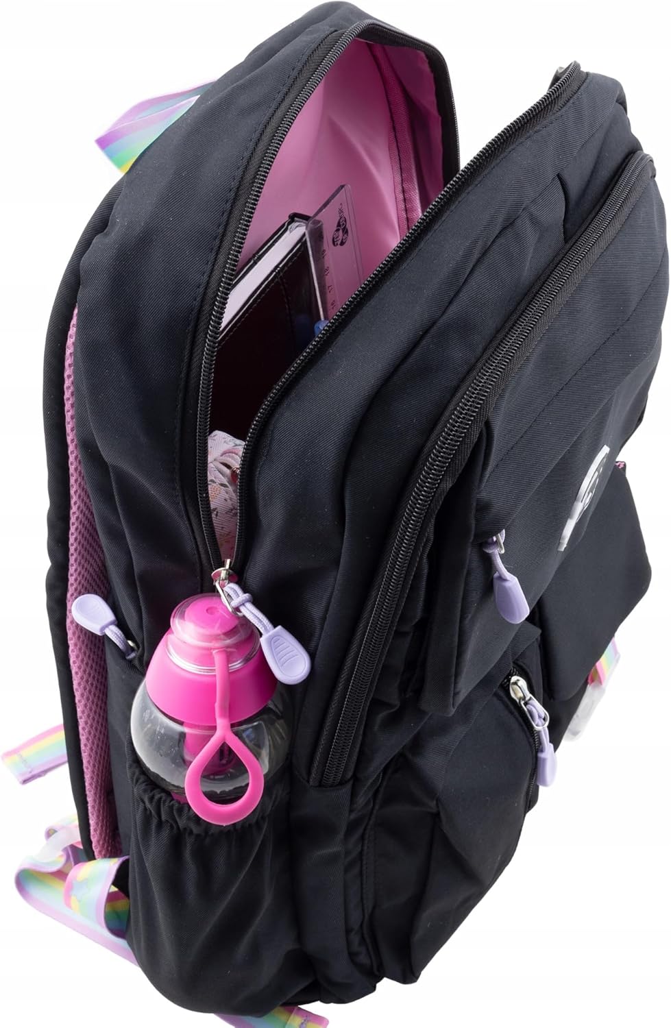 Little Angel Großer Schulrucksack Mädchen Teenager – Rucksack Für Schule & Alltag – Rosa Oder Schwarz – Viel Stauraum, Regenbogen Design, Laptopfach – Leicht, Wasserabweisend, Gepolstert
