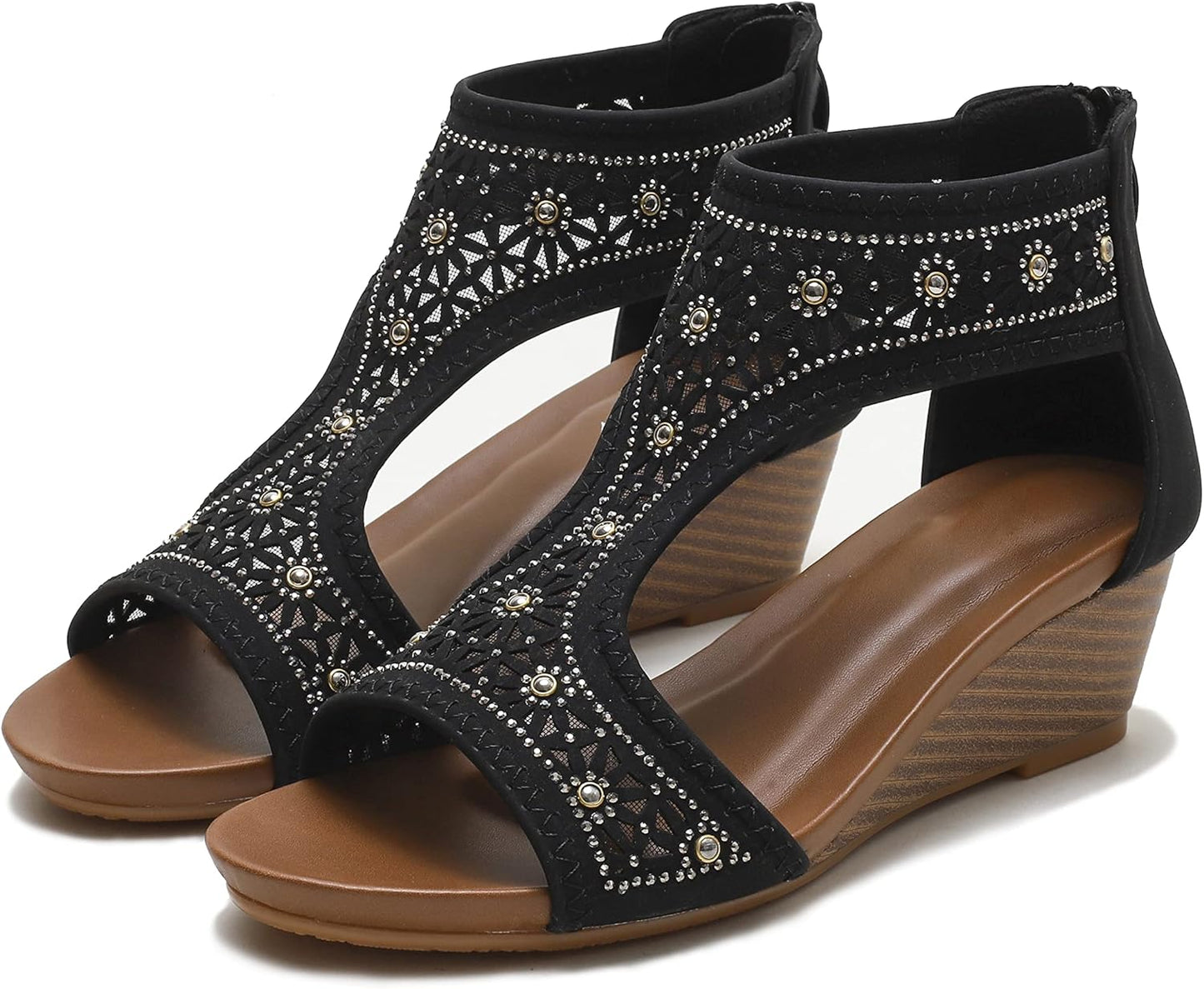 FRALOSHA Sandalen Damen Keilsandalen Sommer Offene Zehen Lässig Mit Absatz Strandsandalen Plateau Sommerschuhe