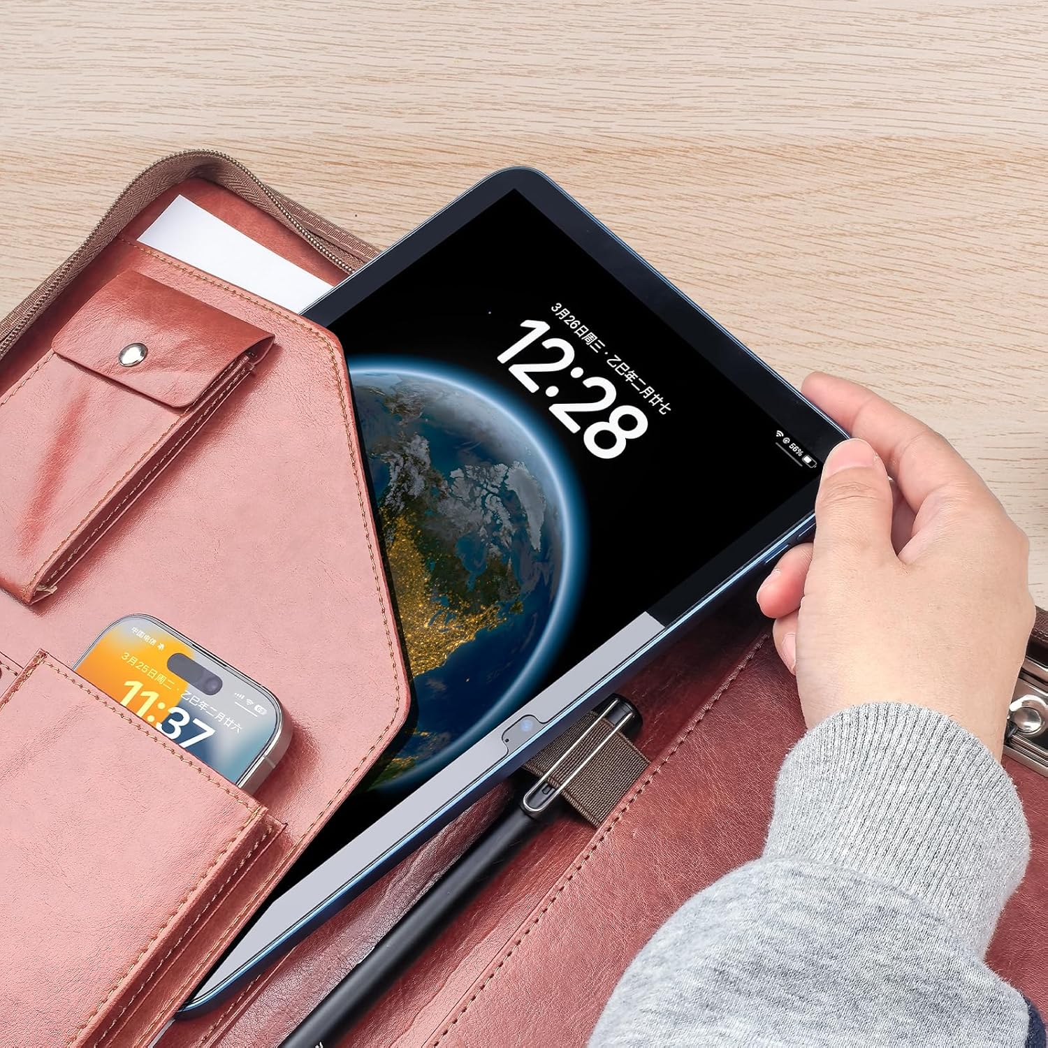 NEWYES NY-A403-BN-EU Konferenzmappe Aus Leder, Mit Reißverschluss, A4, Reisedokumentenmappe, Portfolio-Reisetasche, Persönlicher Agenda-Organizer, 33,5 Cm X 25 Cm X 3,5 Cm