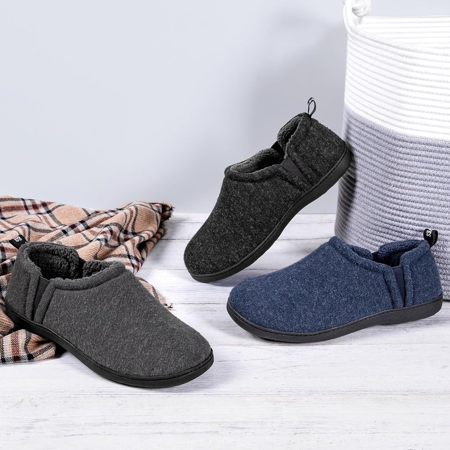 Snug Leaves Herren Fuzzy Kunstwolle Memory Foam Hausschuhe Anti-Rutsch Warm Kunst-Sherpa Hausschuhe Mit Doppelseitigen Elastischen Einsätzen