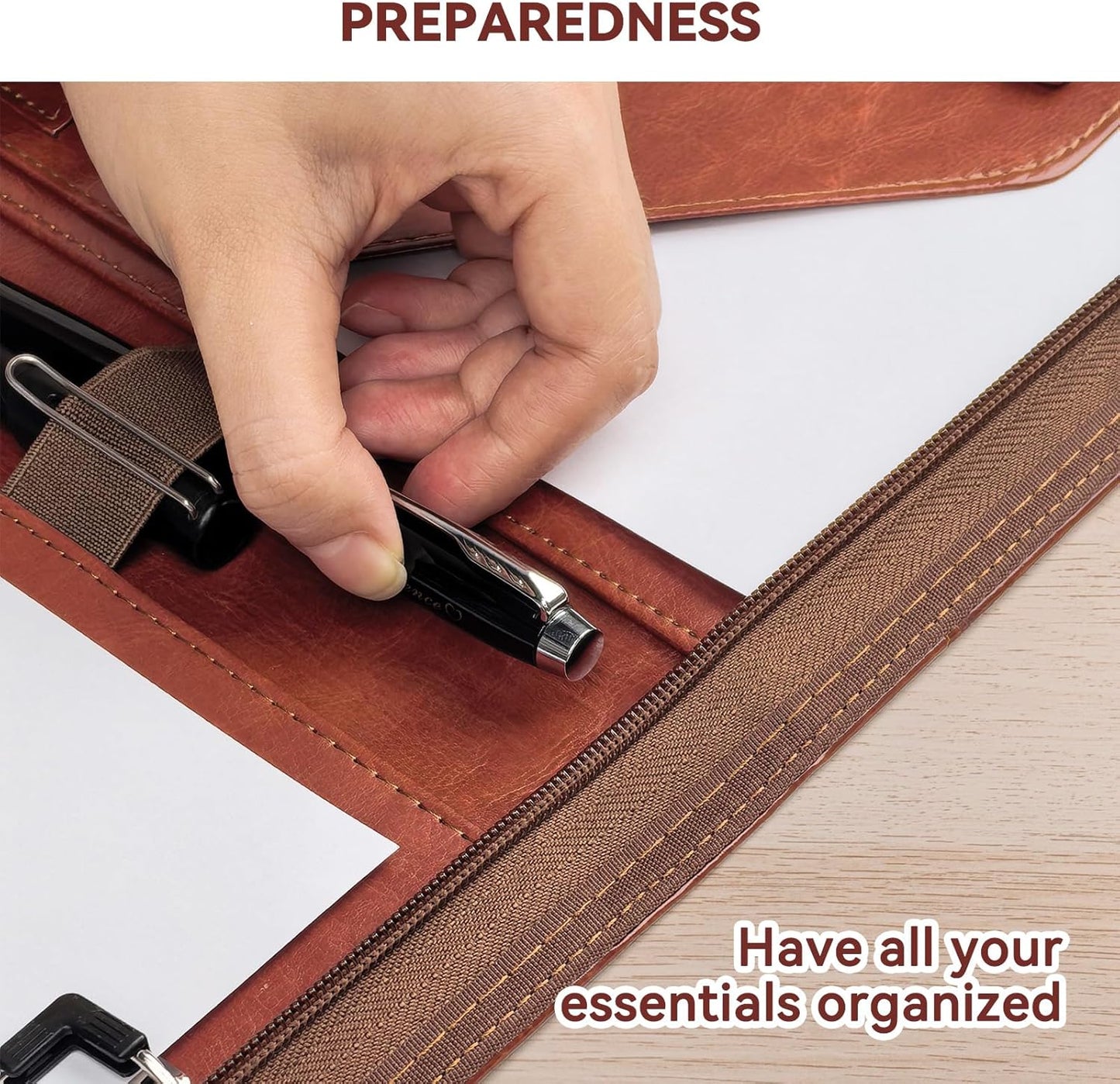 NEWYES NY-A403-BN-EU Konferenzmappe Aus Leder, Mit Reißverschluss, A4, Reisedokumentenmappe, Portfolio-Reisetasche, Persönlicher Agenda-Organizer, 33,5 Cm X 25 Cm X 3,5 Cm