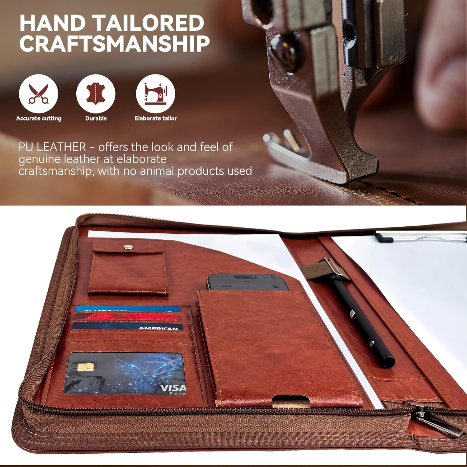 NEWYES NY-A403-BN-EU Konferenzmappe Aus Leder, Mit Reißverschluss, A4, Reisedokumentenmappe, Portfolio-Reisetasche, Persönlicher Agenda-Organizer, 33,5 Cm X 25 Cm X 3,5 Cm