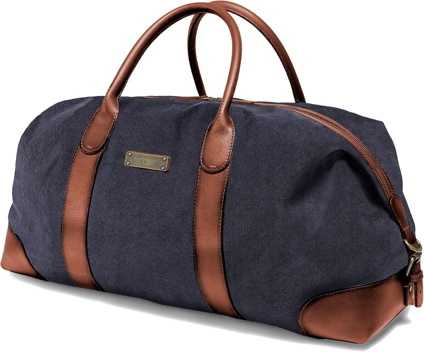 DRAKENSBERG Canvas Leder Weekender 'David' (55Cm) Reisetasche Herren Damen, Wasserabweisend, Erweiterbar | 45L, Marine-Blau, DR00156-M