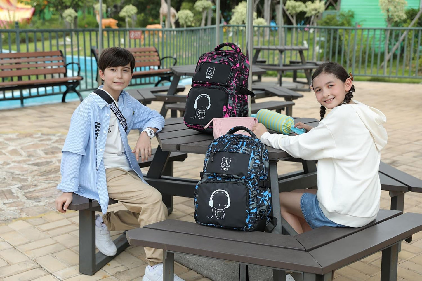 Asge Rucksack Jungen Schulrucksack Mädchen Teenager Jugendliche Coole Schule Daypacks Kinder Reflektierender Schultasche Outdoor Camping Groß Schulranzen Wasserdicht Ranzen Schultertaschen Set