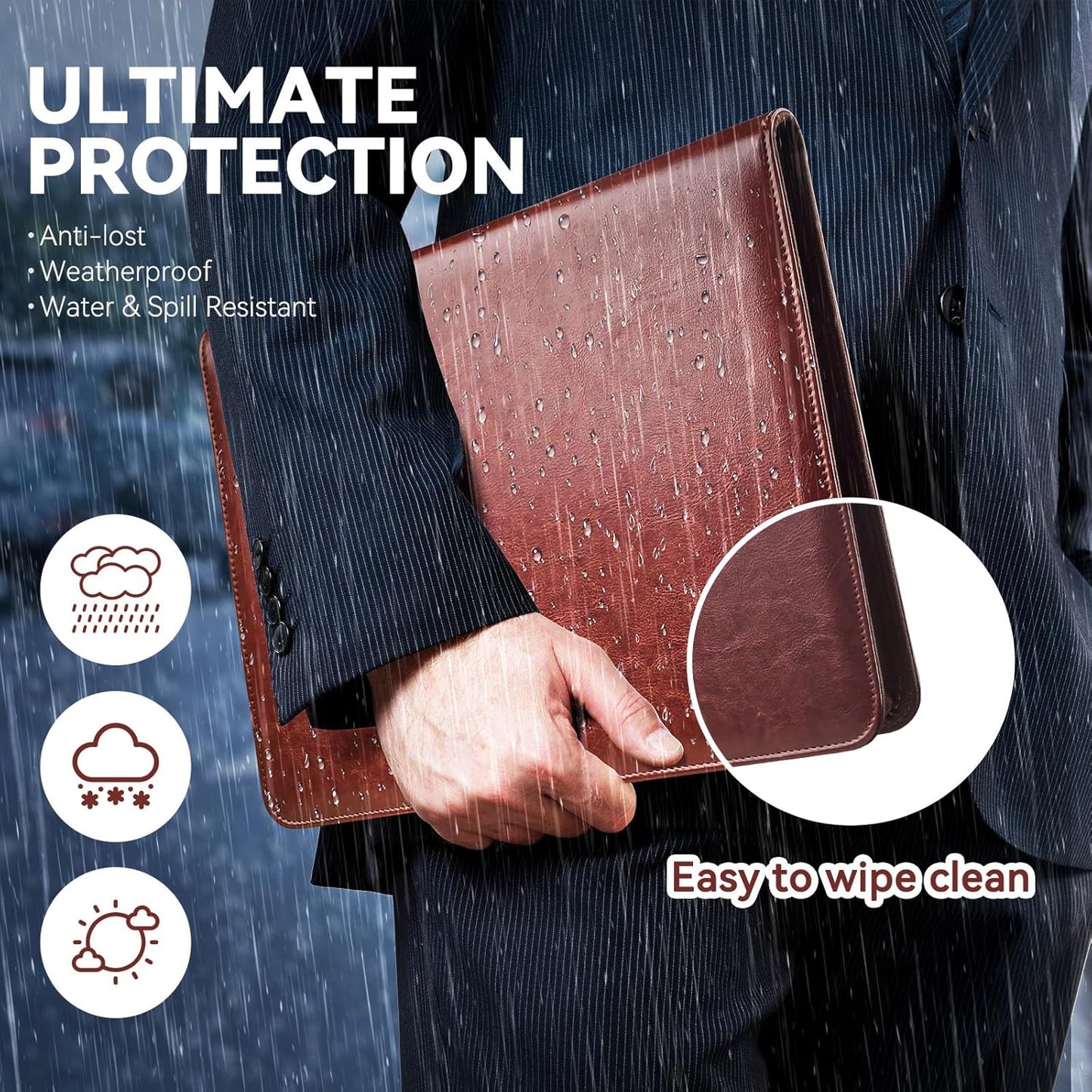 NEWYES NY-A403-BN-EU Konferenzmappe Aus Leder, Mit Reißverschluss, A4, Reisedokumentenmappe, Portfolio-Reisetasche, Persönlicher Agenda-Organizer, 33,5 Cm X 25 Cm X 3,5 Cm