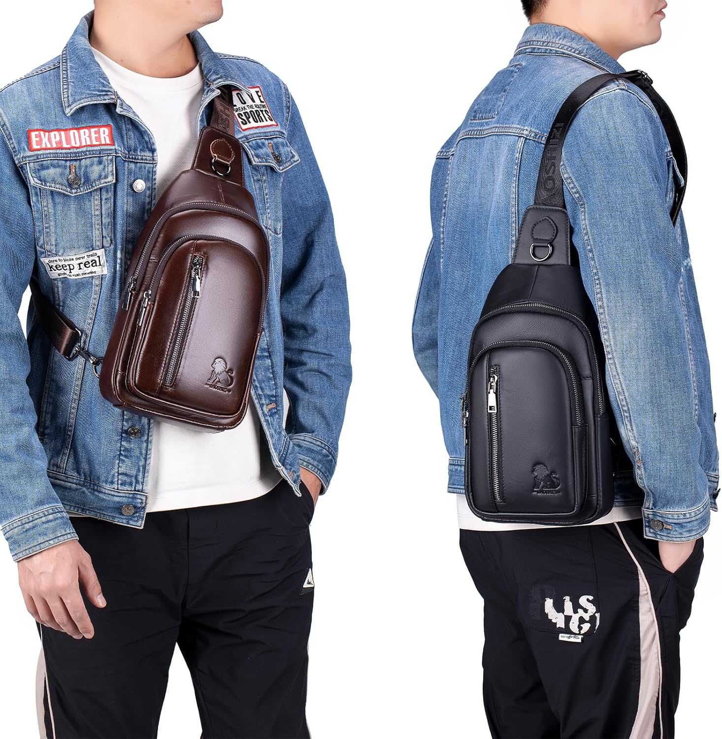 Pundarika Umhängetasche Herren Leder Brusttasche Herren Sling Bag,Männer Tasche Echtes Leder Crossbody Bag,Tasche Schultertasch Multifunktional,Verstellbarer Schultergurt