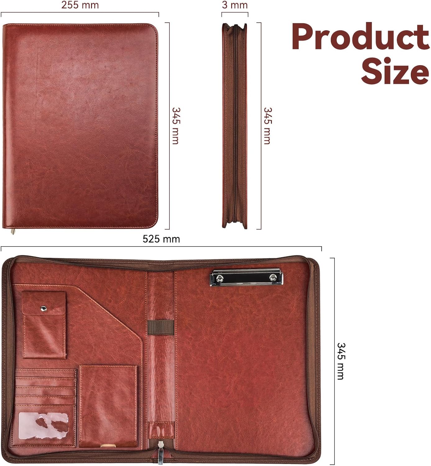 NEWYES NY-A403-BN-EU Konferenzmappe Aus Leder, Mit Reißverschluss, A4, Reisedokumentenmappe, Portfolio-Reisetasche, Persönlicher Agenda-Organizer, 33,5 Cm X 25 Cm X 3,5 Cm