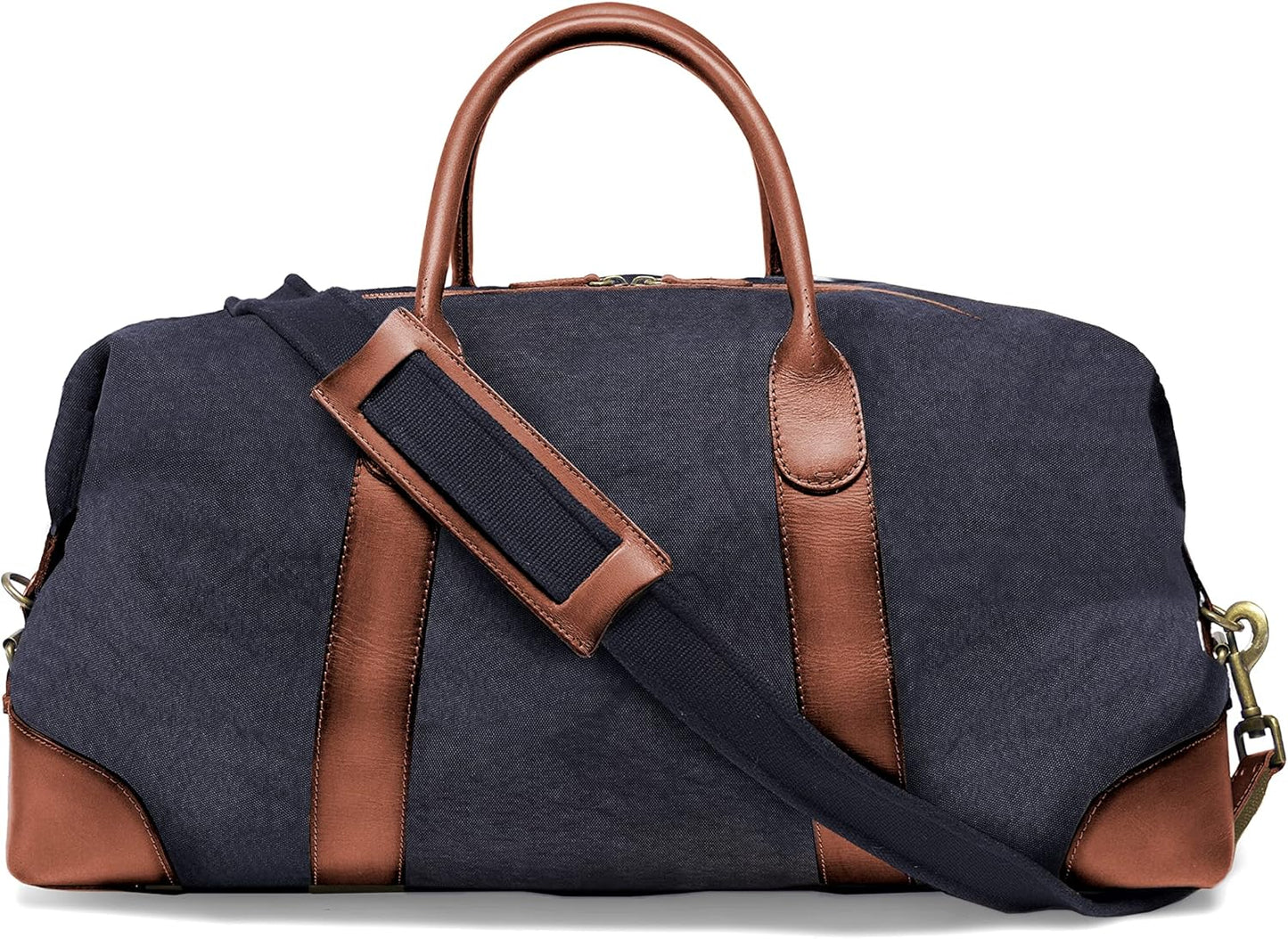 DRAKENSBERG Canvas Leder Weekender 'David' (55Cm) Reisetasche Herren Damen, Wasserabweisend, Erweiterbar | 45L, Marine-Blau, DR00156-M