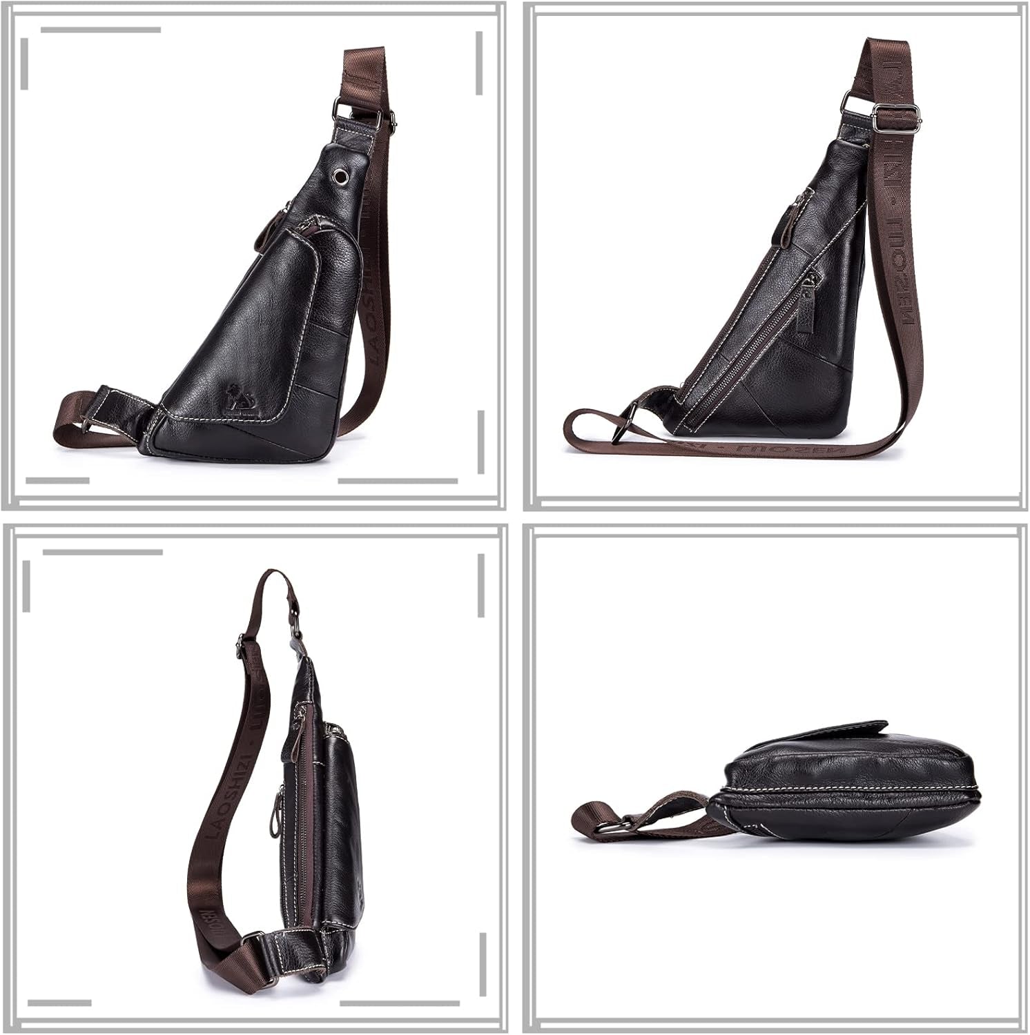 Pundarika Herren Leder Brusttasche – Kleine Und Stilvolle Umhängetasche Als Sling Bag- - Dunkelbraun