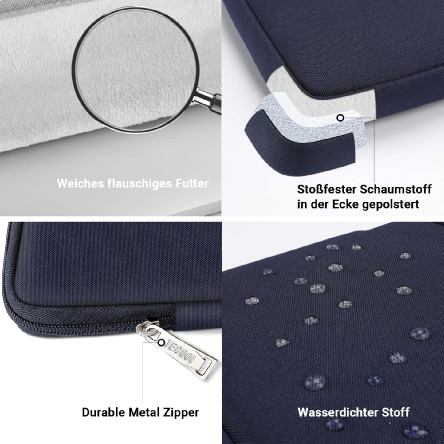 TECOOL 13 Zoll Laptoptasche Hülle Für Macbook Air 13 13,6 M4 M3 M2(2022-2025), Macbook Air 13 M1(2018-2021), Macbook Pro 13(2016-2022), 13-Zoll Ipad Pro/Air Tasche, Surface Pro 10/9/8/X, Dunkelblau