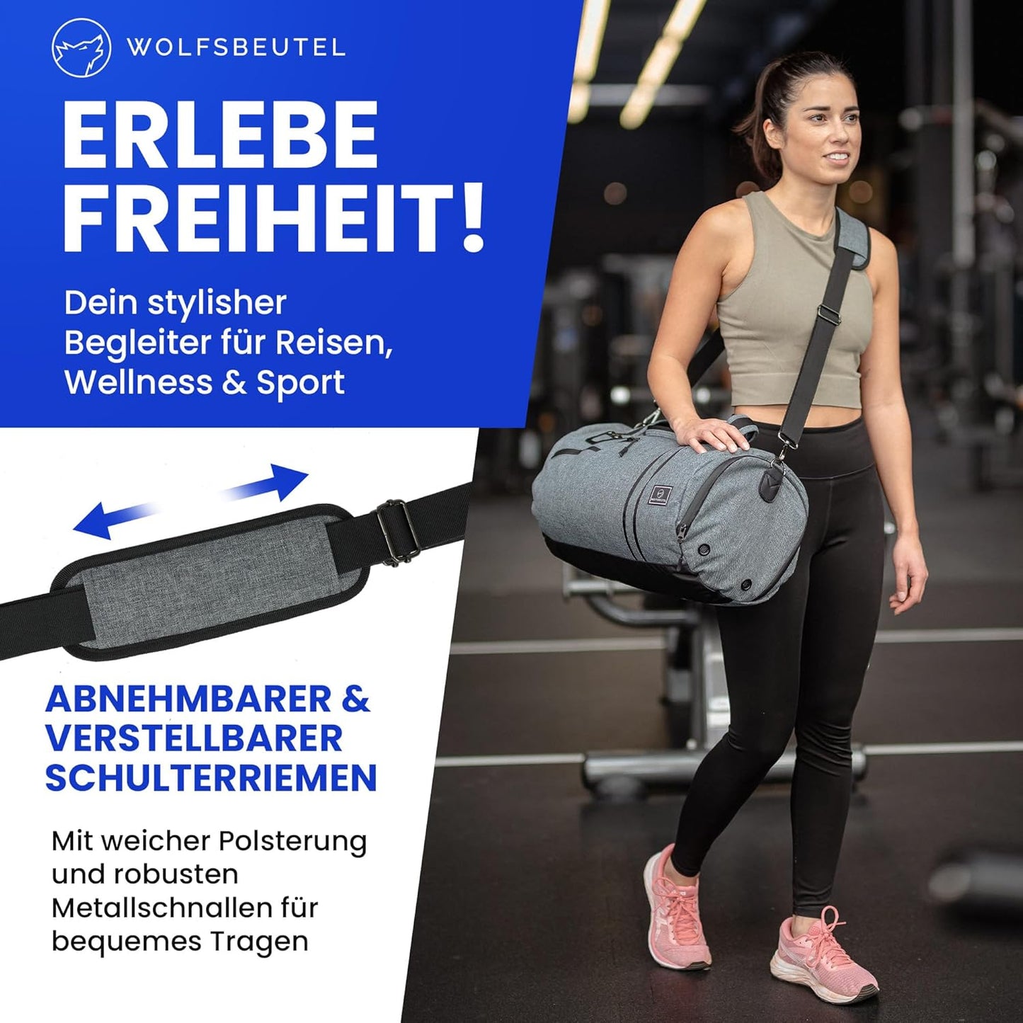 𝗪𝗢𝗟𝗙𝗦𝗕𝗘𝗨𝗧𝗘𝗟® 30L Sporttasche & Reisetasche Für Damen & Herren Mit Schuhfach & Nassfach | Wasserdicht/Wasserabweisend | Schultergurt Weekender Badetasche Schwimmtasche Gym Bag Duffle Bag