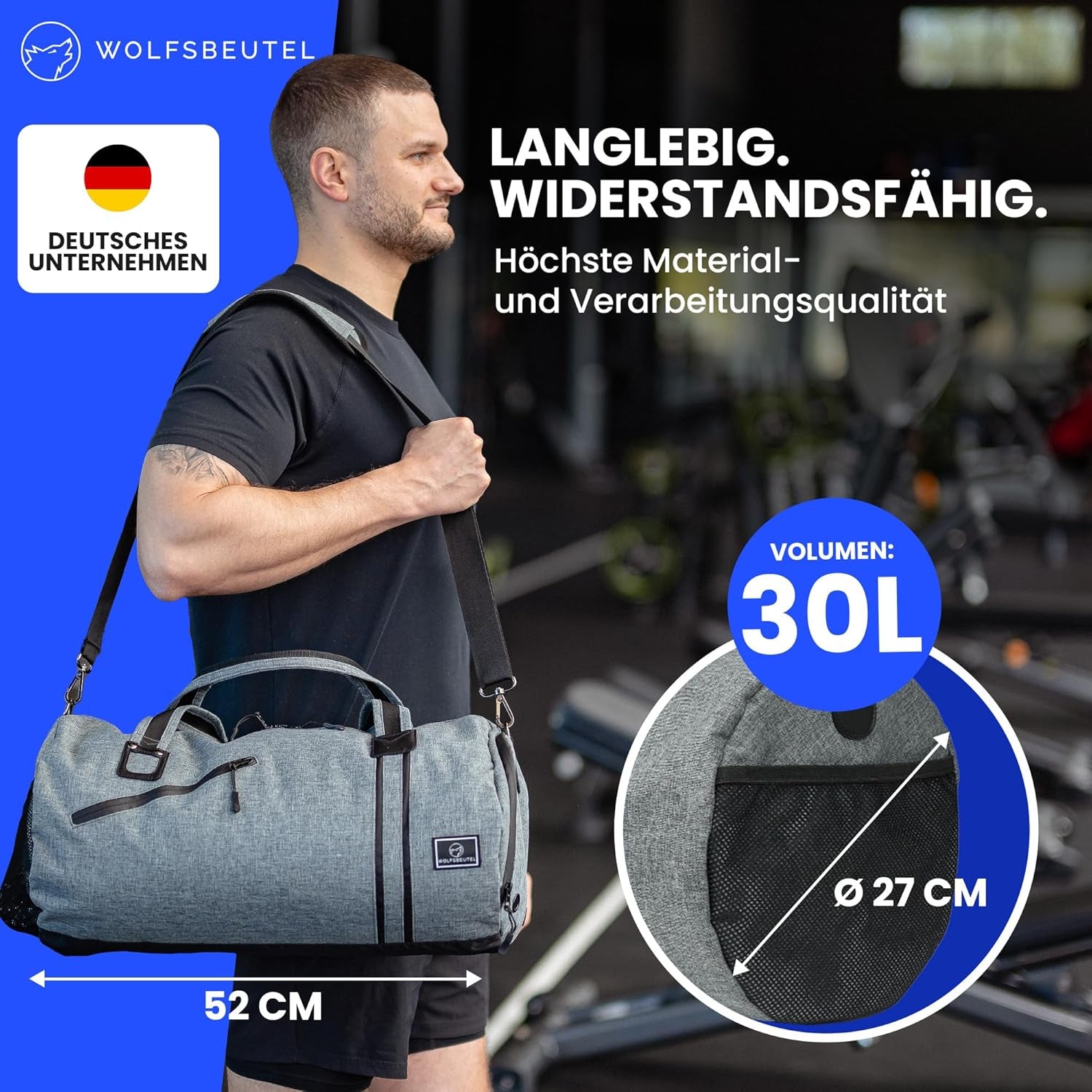 𝗪𝗢𝗟𝗙𝗦𝗕𝗘𝗨𝗧𝗘𝗟® 30L Sporttasche & Reisetasche Für Damen & Herren Mit Schuhfach & Nassfach | Wasserdicht/Wasserabweisend | Schultergurt Weekender Badetasche Schwimmtasche Gym Bag Duffle Bag