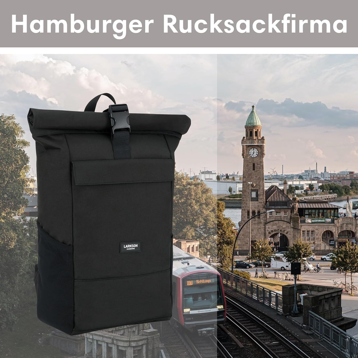 LARKSON Rucksack Damen & Herren - No 4 - Rolltop Backpack Mit Laptopfach Uni, Arbeit & Fahrrad - Großer Reiserucksack - Wasserabweisend