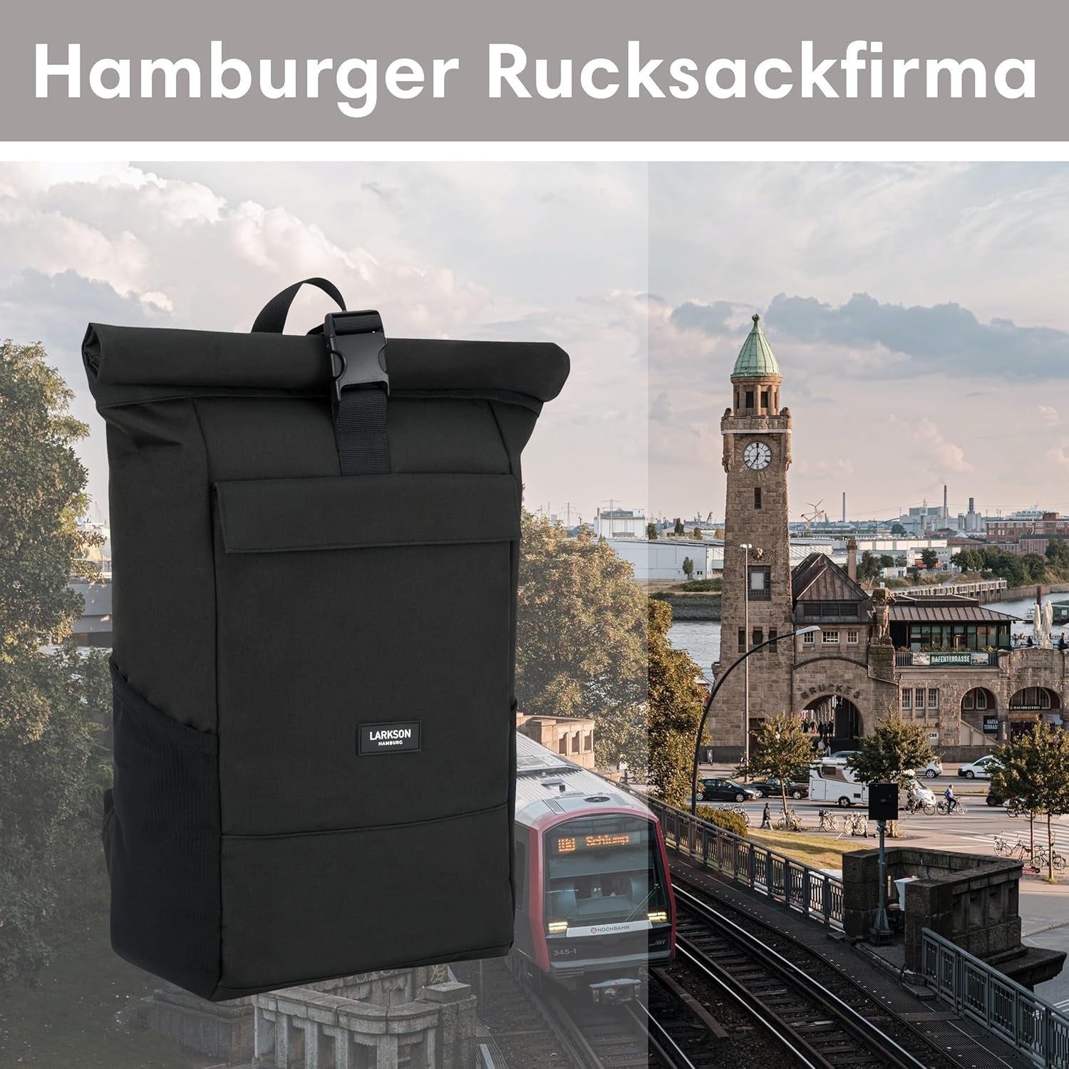 LARKSON Rucksack Damen & Herren - No 4 - Rolltop Backpack Mit Laptopfach Uni, Arbeit & Fahrrad - Großer Reiserucksack - Wasserabweisend